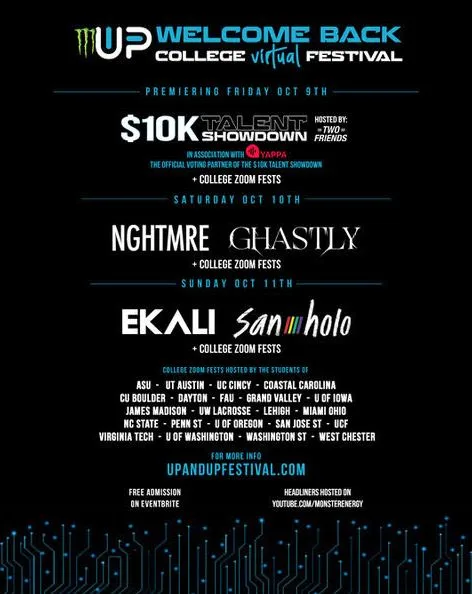 Monster Energy Up & Up Announces ‘Welcome Back’ – First Ever Nationwide College Virtual Festival and Student Talent Competition with NGHTMRE, San Holo and More