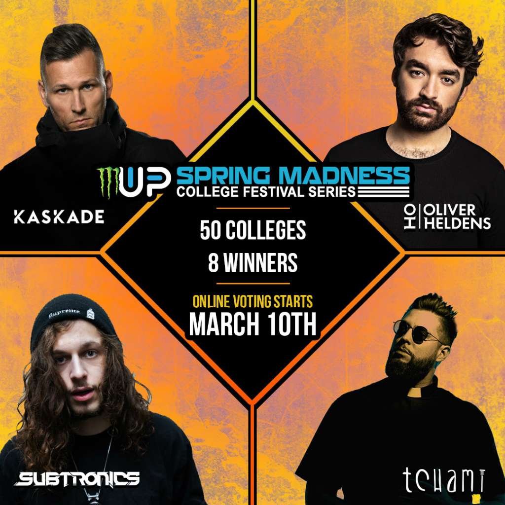 Subtronics, Oliver Heldens, Kaskade, and Tchami Sign On For Spring Madness Nationwide College Music Festival Subtronics, Oliver Heldens, Kaskade, and Tchami Sign On For Spring Madness Nationwide College Music Festival